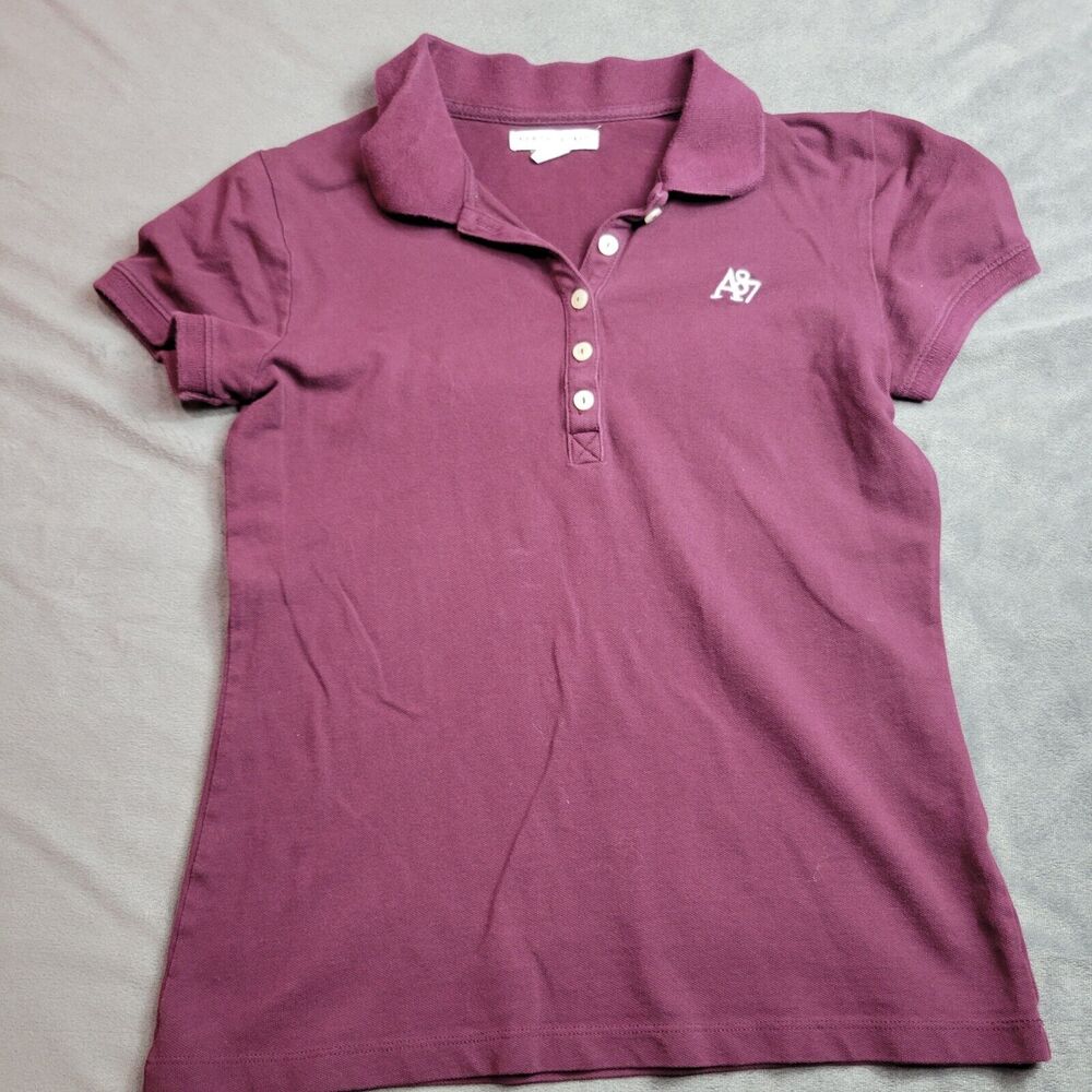Aeropostale Shirt Womens Medium Maroon Aero Stretch Classic Collar Top Y2k VTG